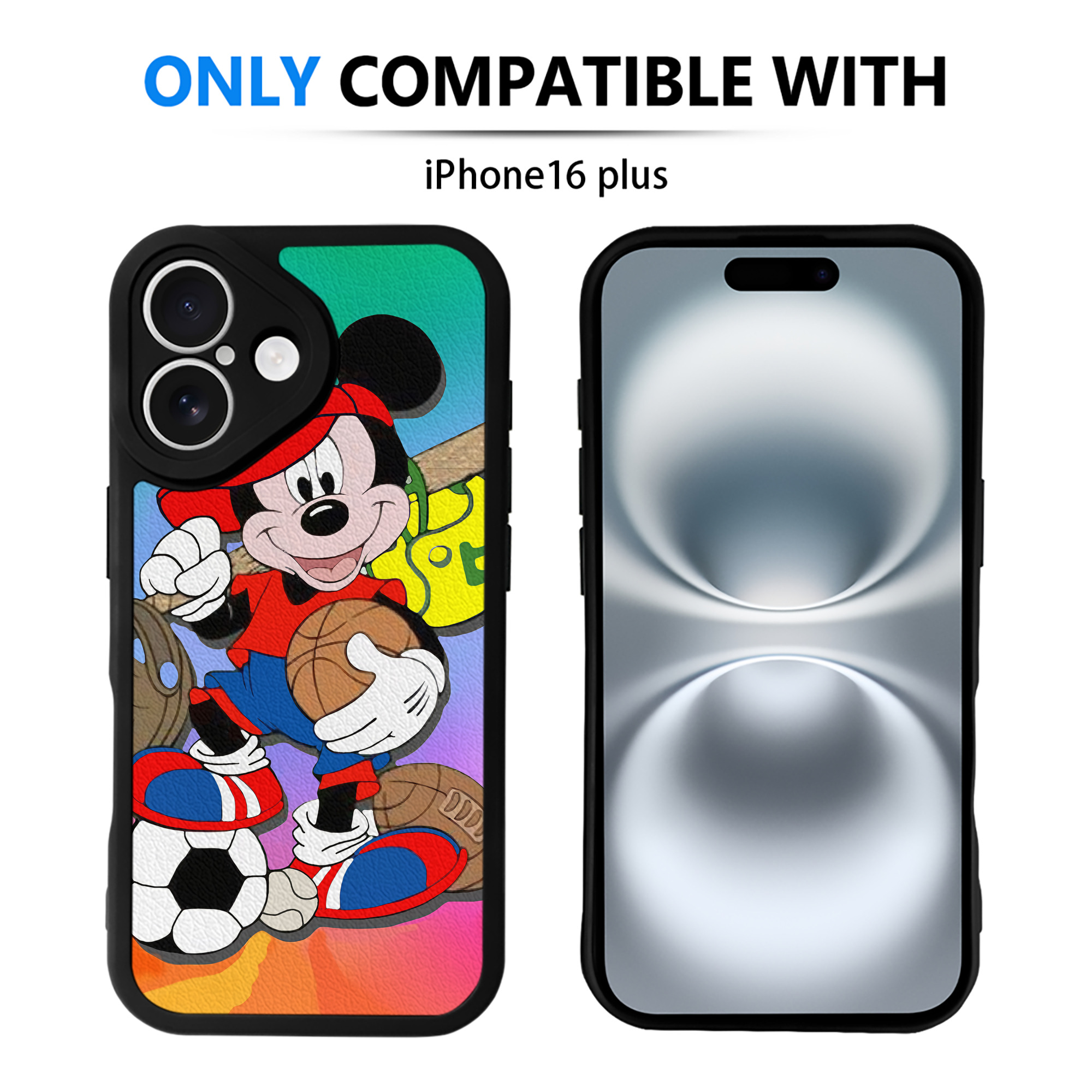 （画像用） ミッキーマウス Mickey Mouse 【iPhone 16シリーズ対応】シリコンスマホケース（レザー調） 材質：シリコン